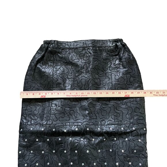 Leather Sequin Embroidered Straight Pencil Skirt Women Small Black Elegant - Picture 11 of 14